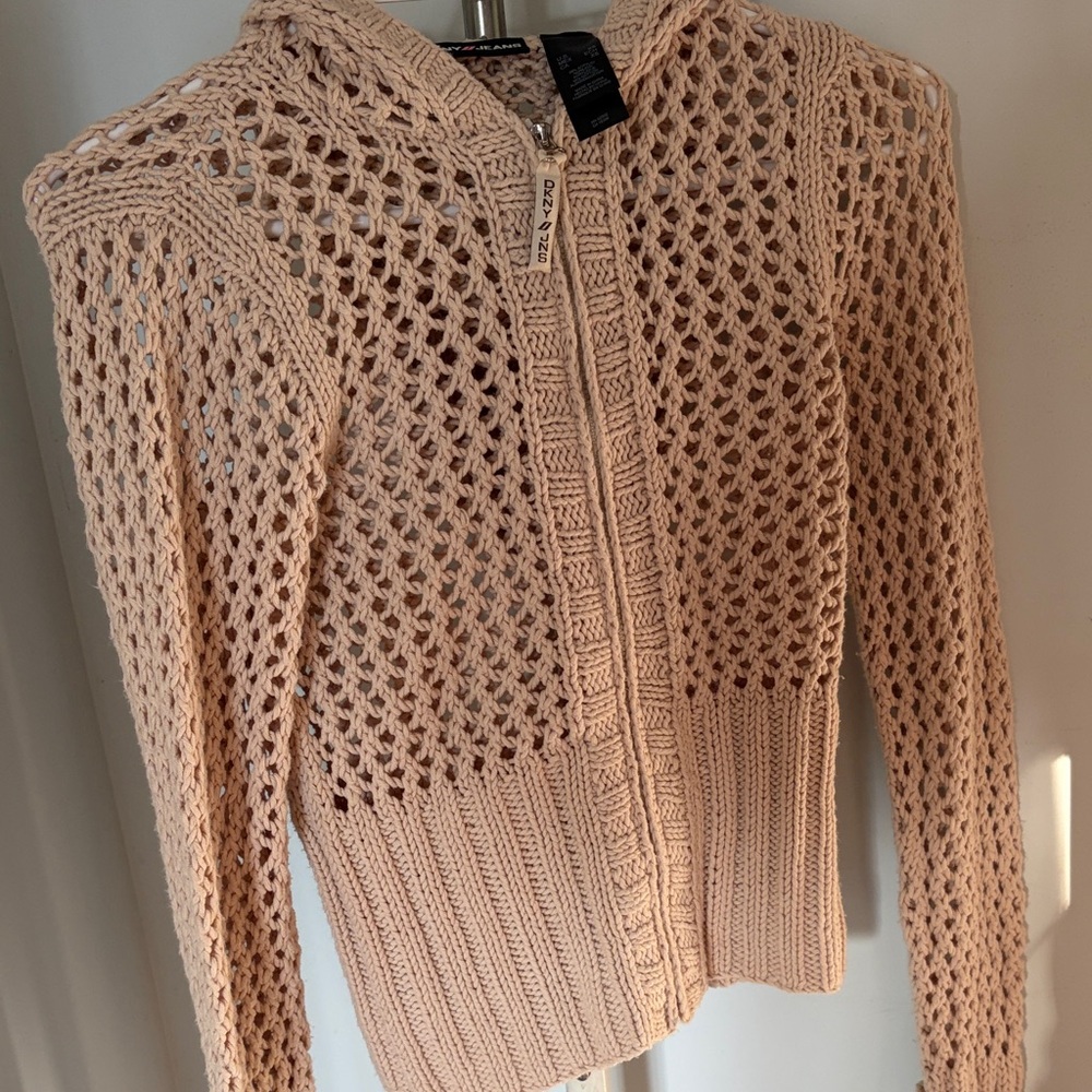 Y2K Vintage DKNY Crochet style zip up sweater